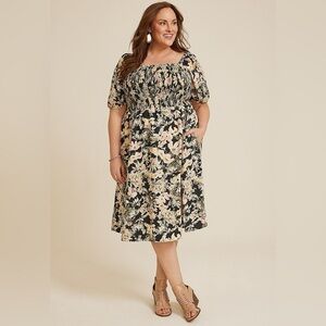 Maurices 1X floral puff sleeve midi dress